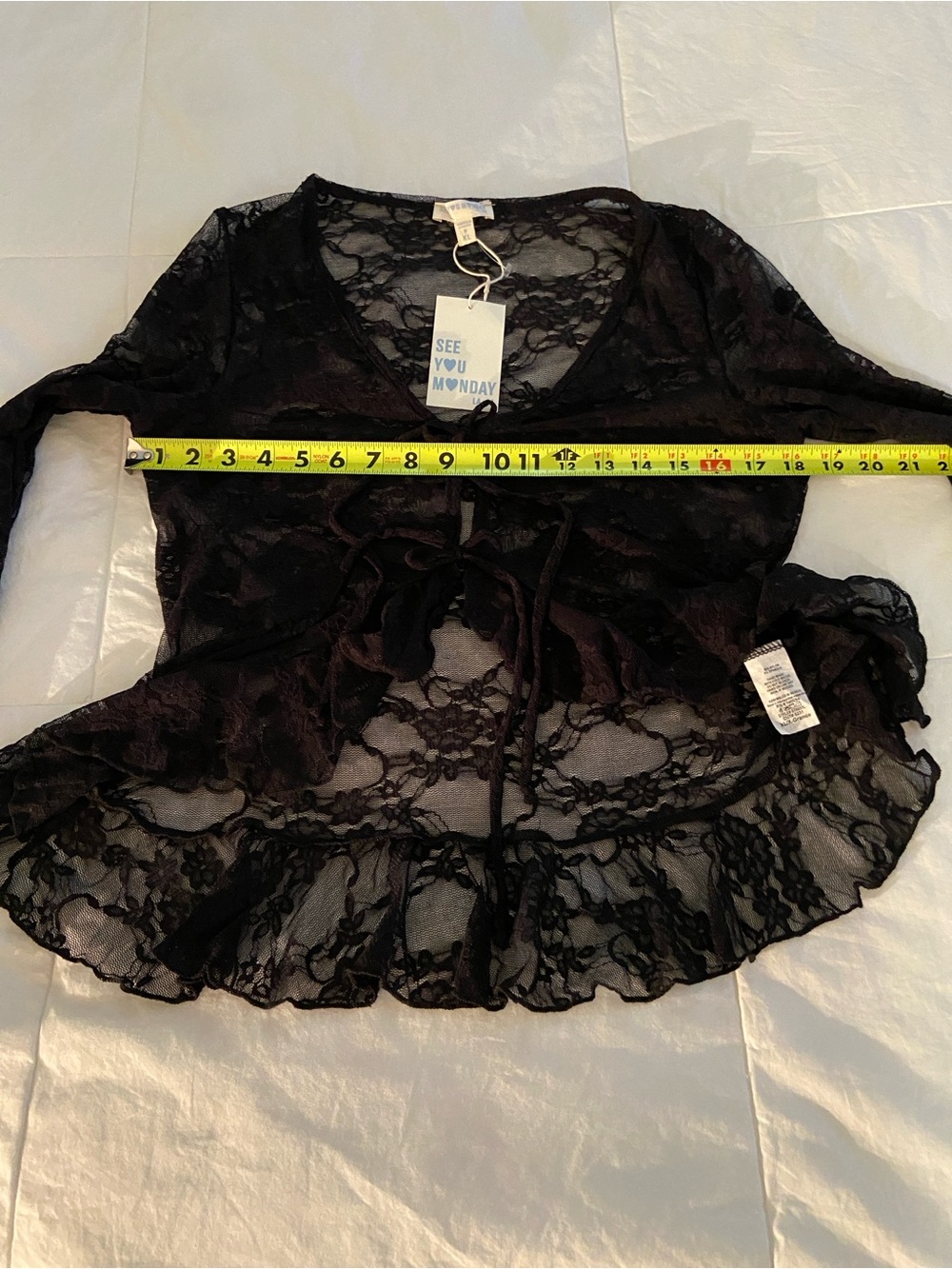🖤 Sheer Lace Tie-Front Ruffle Top🖤 - Picture 11 of 16